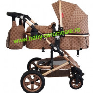 Carucior nou născut 3 in 1 + geantă multifuncționala+plasă pentru insecte Baby Care S 530 Capuccino Bambucci