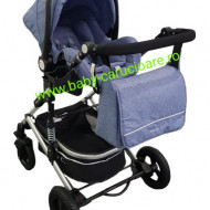 Cărucior nou născut 3 in 1+geantă multifuncționala+plasă pentru insecte Baby Care 531 Albastru Jeans