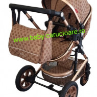 Carucior nou născut 3 in 1 + geantă multifuncționala+plasă pentru insecte Baby Care S 530 Capuccino Bambucci