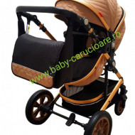 Cărucior nou născut 3 in 1 +geantă multifuncționala+ plasă pentru insecte Baby Care 530 Capuccino Design