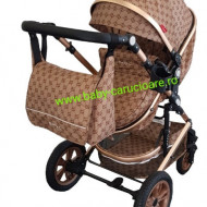 Carucior nou născut 3 in 1 + geantă multifuncționala+plasă pentru insecte Baby Care S 530 Capuccino Bambucci