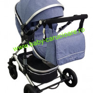 Cărucior nou născut 3 in 1+geantă multifuncționala+plasă pentru insecte Baby Care 531 Albastru Jeans
