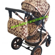 Carucior nou născut 3 in 1 + geantă multifuncționala+plasă pentru insecte Baby Care S 530 Capuccino Fluturași