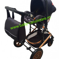 Carucior nou născut 3 in 1+ geantă multifuncționala +plasă pentru insecte Baby Care S 530 Black Design
