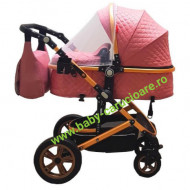 Carucior nou născut 3 in 1+ geantă multifuncționala +plasă pentru insecte Baby Care S 530 Roz Design