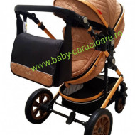 Cărucior nou născut 3 in 1 +geantă multifuncționala+ plasă pentru insecte Baby Care 530 Capuccino Design