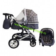 Carucior nou născut 3 in 1+ geantă multifuncționala +plasă pentru insecte Baby Care S 530 Grey Design