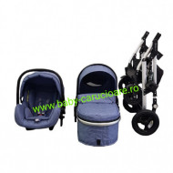 Cărucior nou născut 3 in 1+geantă multifuncționala+plasă pentru insecte Baby Care 531 Albastru Jeans