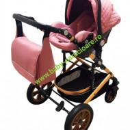 Carucior nou născut 3 in 1+ geantă multifuncționala +plasă pentru insecte Baby Care S 530 Roz Design