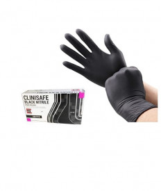 GUANTI NITRILE SENZA POLVERE NERI CLINISAFE CPM 100 pezzi Taglia XS