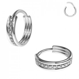 316L Surgical Steel Center Jeweled Hinged Segment Clicker Ring 1.2x8mm