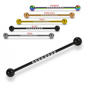 316L Surgical Steel Industrial Barbell with 8 Zircons Silver 1.6x38mm