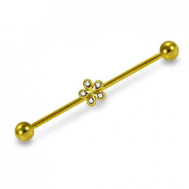 Daisy Flower with 5 Cubic Zircon Surgical Steel Industrial Gold 1.6x38mm