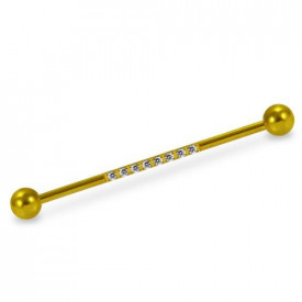 316L Surgical Steel Industrial Barbell with 8 Zircons Gold 1.6x38mm