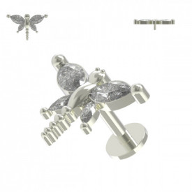 CZ Jeweled Dragonfly Internally Threaded Surgical Steel