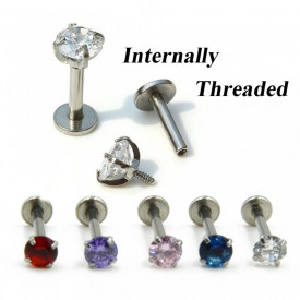 Labret Stud con filetto interno (brillantino rosso) 1,2ø ; 8mm