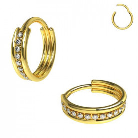 316L Surgical Steel Center Jeweled Hinged Segment Clicker Ring 1.2x10mm Gold