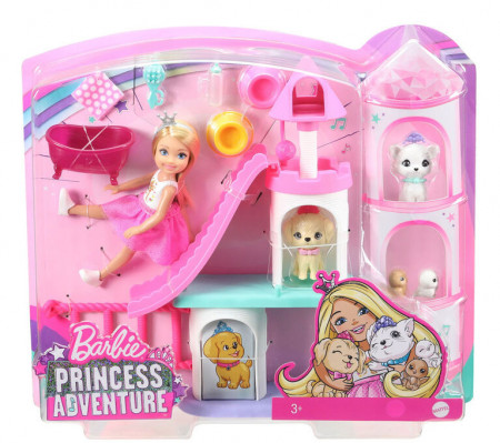 Set Barbie Princess Adventure - Papusa Chelsea si Castelul pentru Animale de Companie