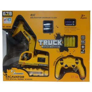 Excavator cu acumulator, telecomanda canale si lumini, galben