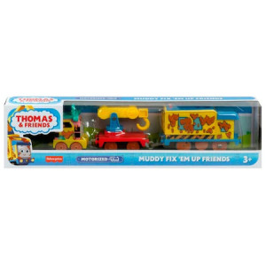 Locomotiva Motorizata Muddy Fix'Em Up cu doua vagoane, Thomas si Prietenii