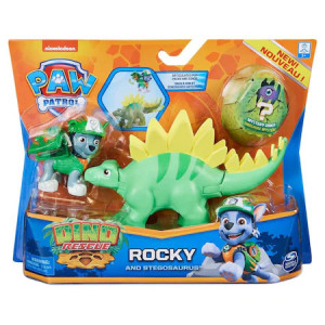Set de joaca Paw Patrol - Dino Rescue, Catelus Rocky si dinozaur Stegosaurus