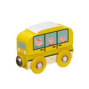Autobuz din lemn Peppa Pig cu magnet