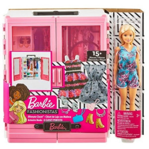 Set de joaca Barbie dulap cu papusa inclusa si accesorii, roz