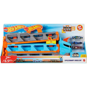 Camion si pista de masinute Hot Wheels-Speedway Hauler cu trailer si 3 masinute