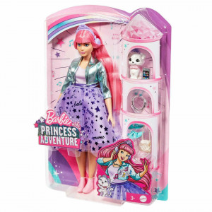 Papusa Barbie Princess Adventure - Printesa Daisy cu par Roz si Pisica