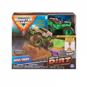 Set Acrobatii Monster Jam cu Nisip Kinetic si Macheta Grave Digger