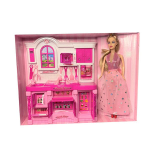 Set de joaca Bucatarie cu papusa blonda,30 cm si accesorii incluse