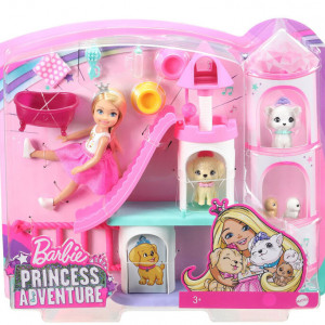 Set Barbie Princess Adventure - Papusa Chelsea si Castelul pentru Animale de Companie