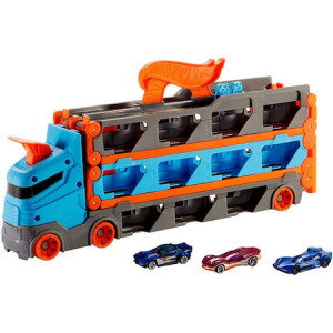 Camion si pista de masinute Hot Wheels-Speedway Hauler cu trailer si 3 masinute