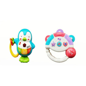 Set 2 Jucarii Bebe,Pinguin si Tamburina cu Lumini si Sunete