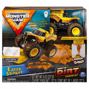 Set Acrobatii Monster Jam cu Nisip Kinetic si Macheta Earth Shaker