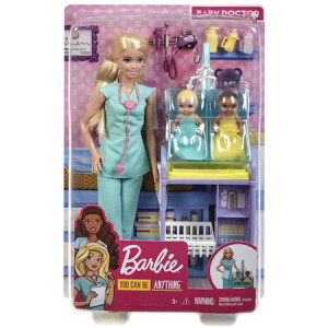 Papusa Barbie Pediatru cu Bebelusii Gemeni