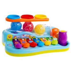 Xilofon cu ciocan si bile, Malplay, Multicolor, 26 cm