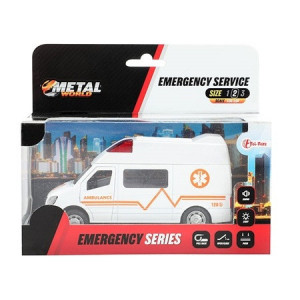 Ambulanta Toi Toys,metalica cu lumini,sunte si usi care se deschid,15 cm