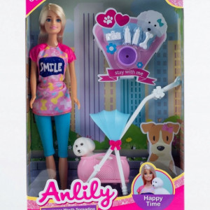 Papusa Anlily cu Carucior pentru Catel,30 cm