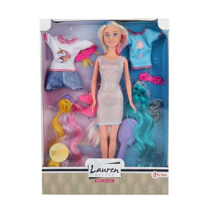 Papusa Lauren cu Extensii,Haine de Schimb si Accesorii