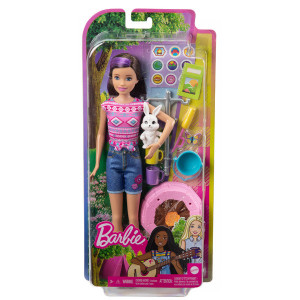 Set de joaca Barbie, Camping Sisters, Skipper cu animal de companie si accesorii