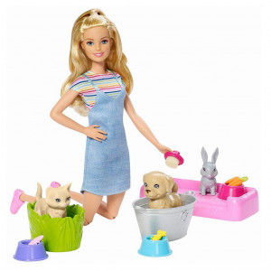 Set de joacă Grădiniţă pentru animale cu păpuşă blondă, Barbie