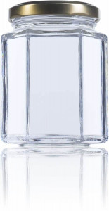 Borcan pentru marturii cu miere sau pentru laptisor de matca 196ml - Hexagonal