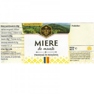 Eticheta borcan miere de munte cu motive traditionale 120mm x 52mm