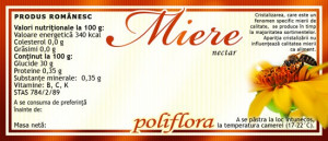 Eticheta miere Poliflor albina pe floare 115 mm x 50 mm