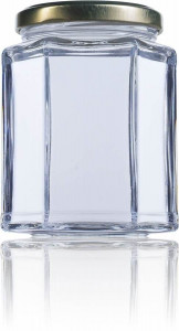 Borcan pentru ambalat mierea sau alte sosuri 380ml - Hexagonal