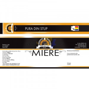 Eticheta + Sigiliu 150x55 mm "Pura din stup" negru cu portocaliu