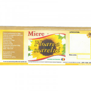 Eticheta borcan miere de Floarea Soarelui cu floare pe mijloc 120mm x 50mm