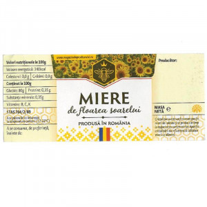 Eticheta borcan miere de Floarea Soarelui cu motive traditionale 120mm x 52mm