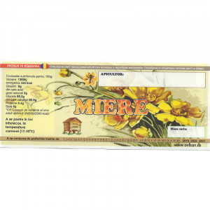 Eticheta borcan miere simpla cu stup si flori 120mm x 50mm